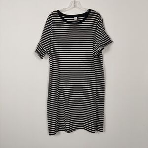 Old Navy Women's T-shirt Dress Black White Striped Cotton Size XL Whimsigoth